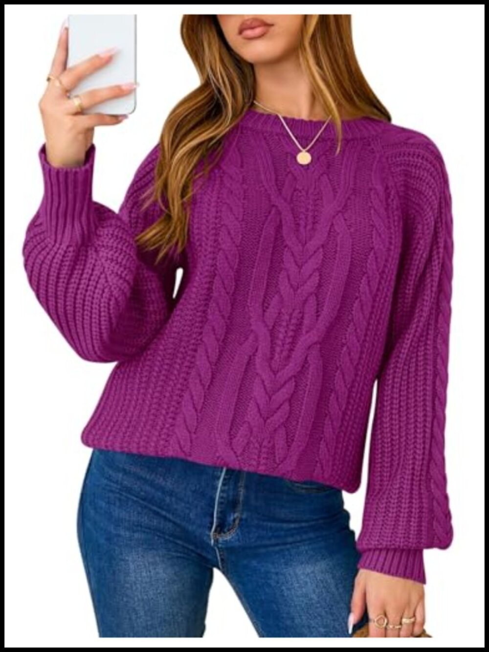 Oversized Chunky Cable Knit Pullover Sweater Women Long Sleeve Crew Neck